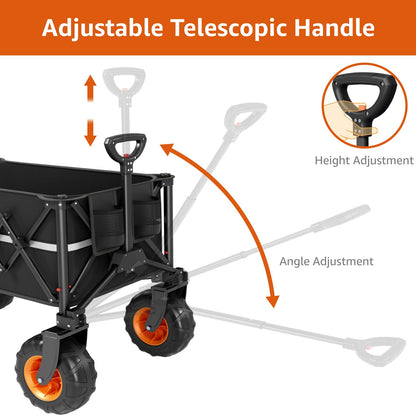 Collapsible Wagon Heavy Duty Foldable 200L Large Garden Utility Cart, 10" Big Wheels All Terrain, 800lbs Collapsible Wagons Carts with Extended Tailgate for Camping Beach