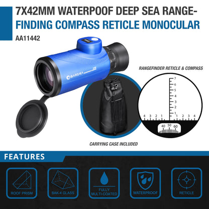 Barska 7x42 Deep Sea Waterproof Monocular with Compass & Rangefinding Reticle – Marine, Sailing & Outdoor Adventure Gear