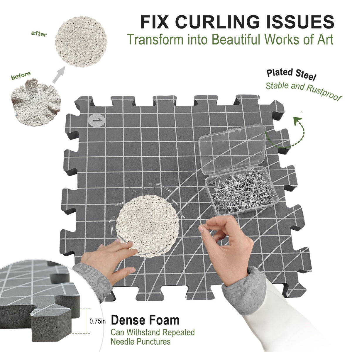 Blocking Mats for Knitting & Crochet: Upgraded Knitting Blocking Mat Double-Sided Design with 150 T-Pins and Storage Bag