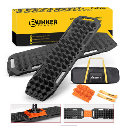 BUNKER INDUST Off-Road Traction Boards with Jack Lift Base,2 Pcs Multifunctional Recovery Track Ramp Traction Mat for 4WD UTV SUV Truck-Mud, Sand, Snow Tire Traction Devices Black with Carry Bag