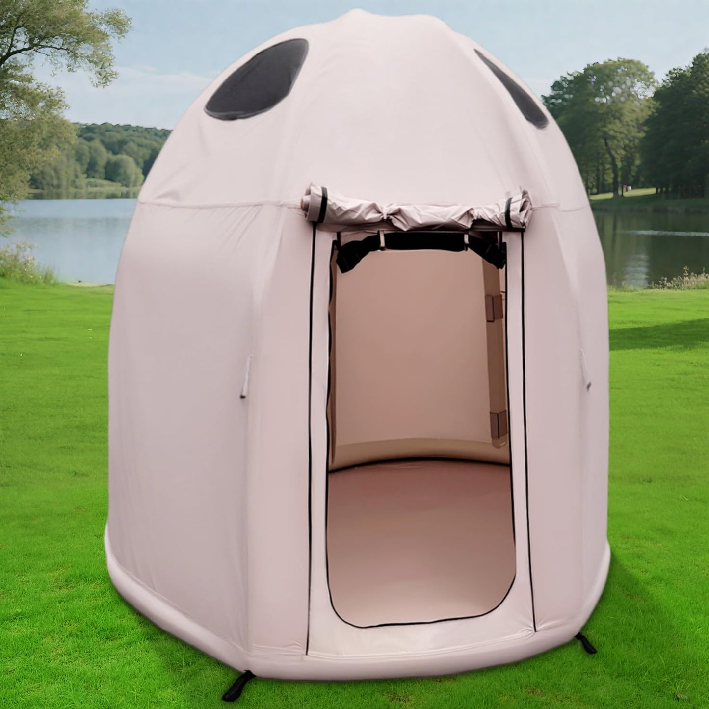 Inflatable Camping Tent with Hand Pump,4 Season Waterproof Outdoor Oxford Blow up 2-4Person with Mesh Windows & Door Tent House. (6.9x6.9 ft)