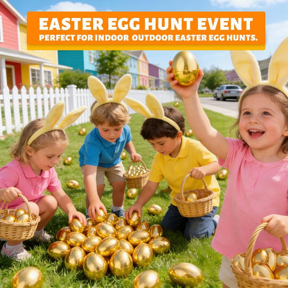3.1" Large 50 Pack Golden Easter Eggs Fillable Plastic Easter Eggs Bulk Empty Easter Basket Stuffers for Easter Treats Filler Eggs Hunt Supplies Classroom Prize Easter Party Favors Packs Kids Toddler