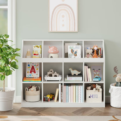NELYE 12-Cube Wooden Storage Bookcase - 11-Inch Open Shelf Cabinet, Simple Modern Bookshelf Organizer for Home Office, Living Room, White