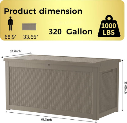 Decksplore 320 Gallon Outdoor Storage Box Patio Deck Box Waterproof, Resin Lockable Outside Large Storage Bin for Pool Cushion Furniture, Garden Tools UV-Resistant, Grey