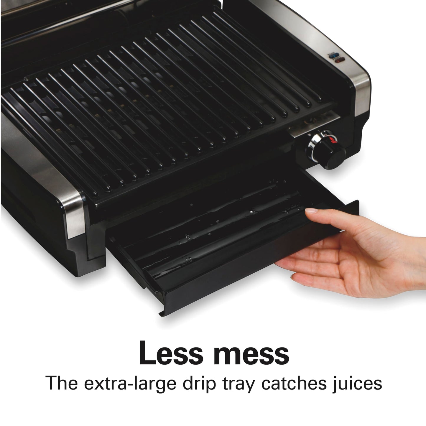 Hamilton Beach Electric Indoor Searing Grill with Viewing Window & Adjustable Temperature Control to 450F, 118 sq. in. Surface Serves 6, PFAS-Free Removable Nonstick Grate, Stainless Steel