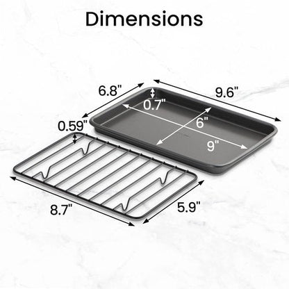 GoodCook Set of 2 Nonstick Steel 9" x 6" Toaster Oven Mini Baking Sheets with Racks, Gray