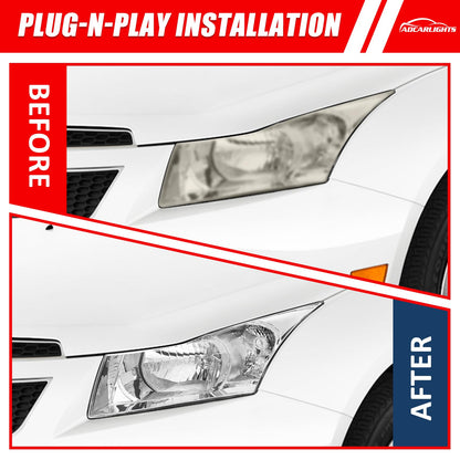 ADCARLIGHTS Headlight Assembly for 2011 2012 2013 2014 2015 Chevy Cruze LS/LT/LTZ 2016 Chevrolet Cruze Limited Chrome Housing with Clear Reflector Headlamp Replacement Pair（W/O Bulbs）