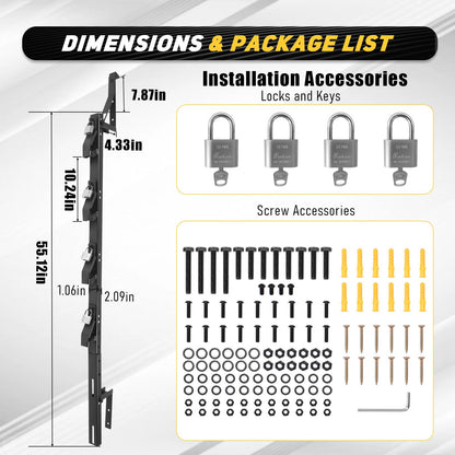 DEWHONETE 4 Place Trimmer Weed Eater Rack for Enclosed and Open Trailer Walls Landscape Truck Weedeater Rack Carrier Holder with 4 Lock-Black