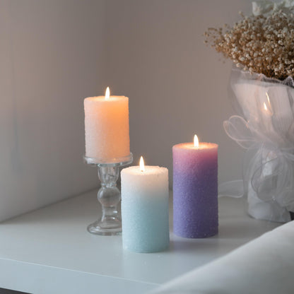 MOZEAL Hand-Poured Granular Texture Decorative Baby Blue Pillar Candles Set of 3 (3"x4", 5", 6"),Approx 300 Hours Burn Time Dripless, Unscented, Smokeless, Spring Party Decor Candle Lover Gift