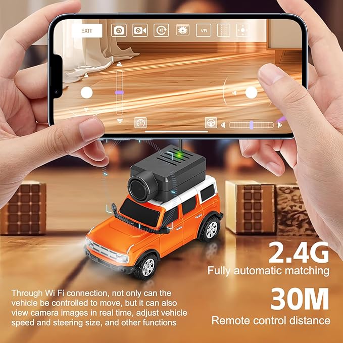 WLtoys Mini RC Car 1:64 Scale FPV RC Drift Car with 720P HD Camera WiFi App Control with Gyro First Person Perspective Mini Racing Toys for Teens and Adults(Orange)