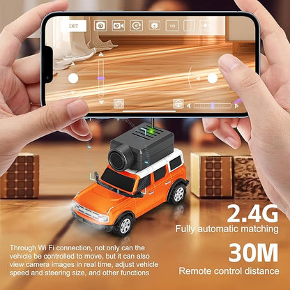 WLtoys Mini RC Car 1:64 Scale FPV RC Drift Car with 720P HD Camera WiFi App Control with Gyro First Person Perspective Mini Racing Toys for Teens and Adults(Orange)
