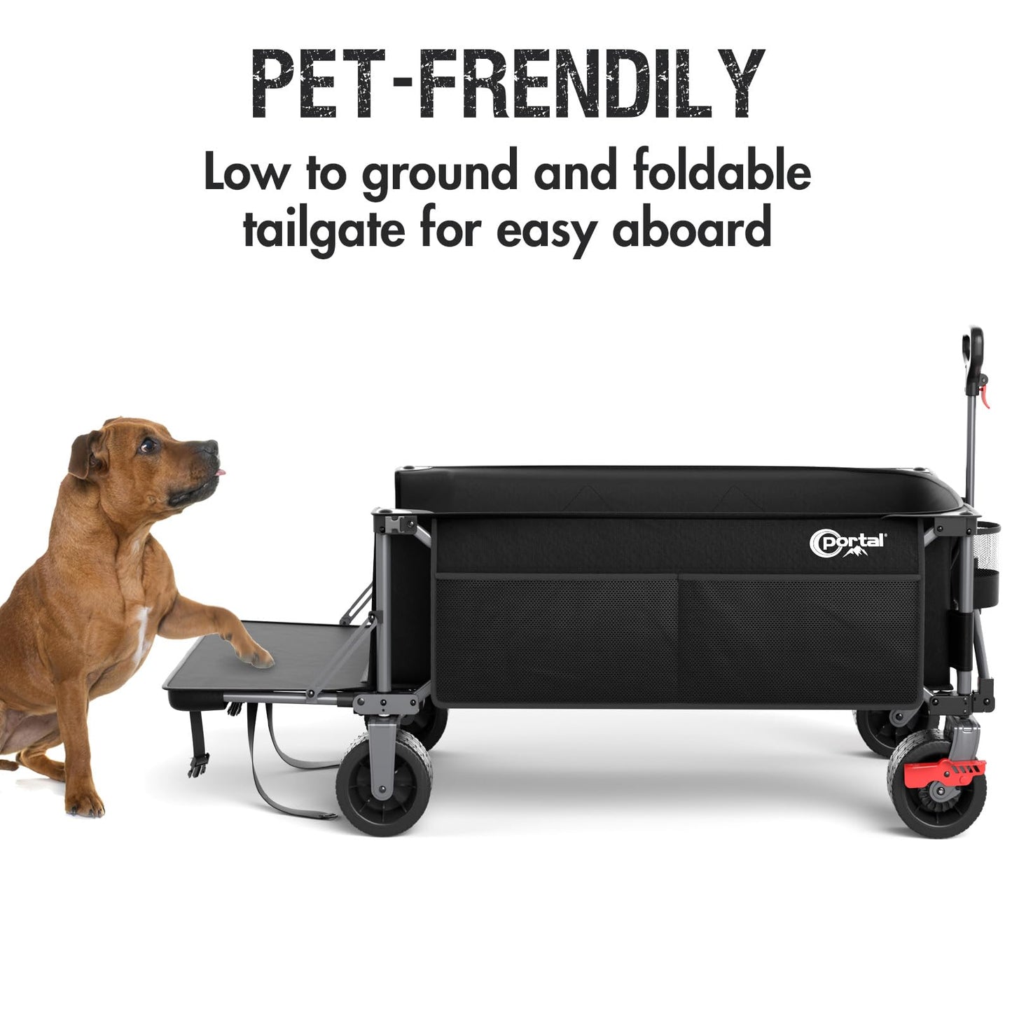 Portal 26" Extra Wide 55" Long Foldable Wagon with Tailgate, Large 600L Collapsible Wagon with Cargo Net, 500 LBs Heavy Duty Utility Cart with Big All-Terrain Wheels for Beach, Camping, Sports, Dogs
