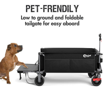 Portal 26" Extra Wide 55" Long Foldable Wagon with Tailgate, Large 600L Collapsible Wagon with Cargo Net, 500 LBs Heavy Duty Utility Cart with Big All-Terrain Wheels for Beach, Camping, Sports, Dogs