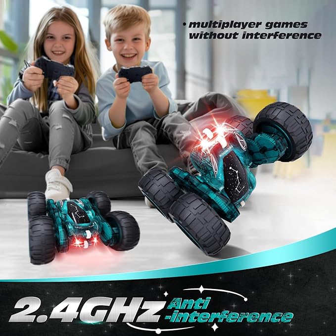 Tecnock Remote Control Car 2.4GHz RC Cars with USB-C Easy Charging 4WD Double Sided 360° Rotates and Flips RC Stunt Car Toys Gift for Boys and Girls Ages 6-8 8-12