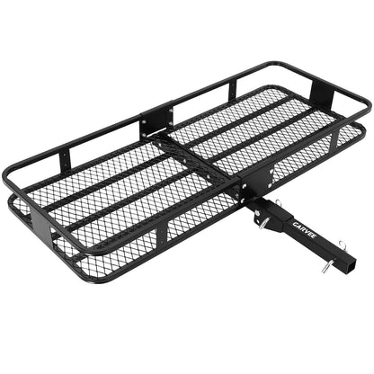 Garvee Folding Hitch Mount Cargo Carrier Basket 60" x 20" x 6", Hauling Weight Capacity of 500 Lbs with Folding Arm, Hitch Stabilizer, Cargo Net and Ratchet Straps