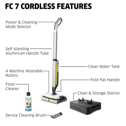 Kärcher FC 7 Cordless All-in-One Hard Floor Cleaner with 4-Roller Technology for Simultaneous Wet and Dry Debris Removal