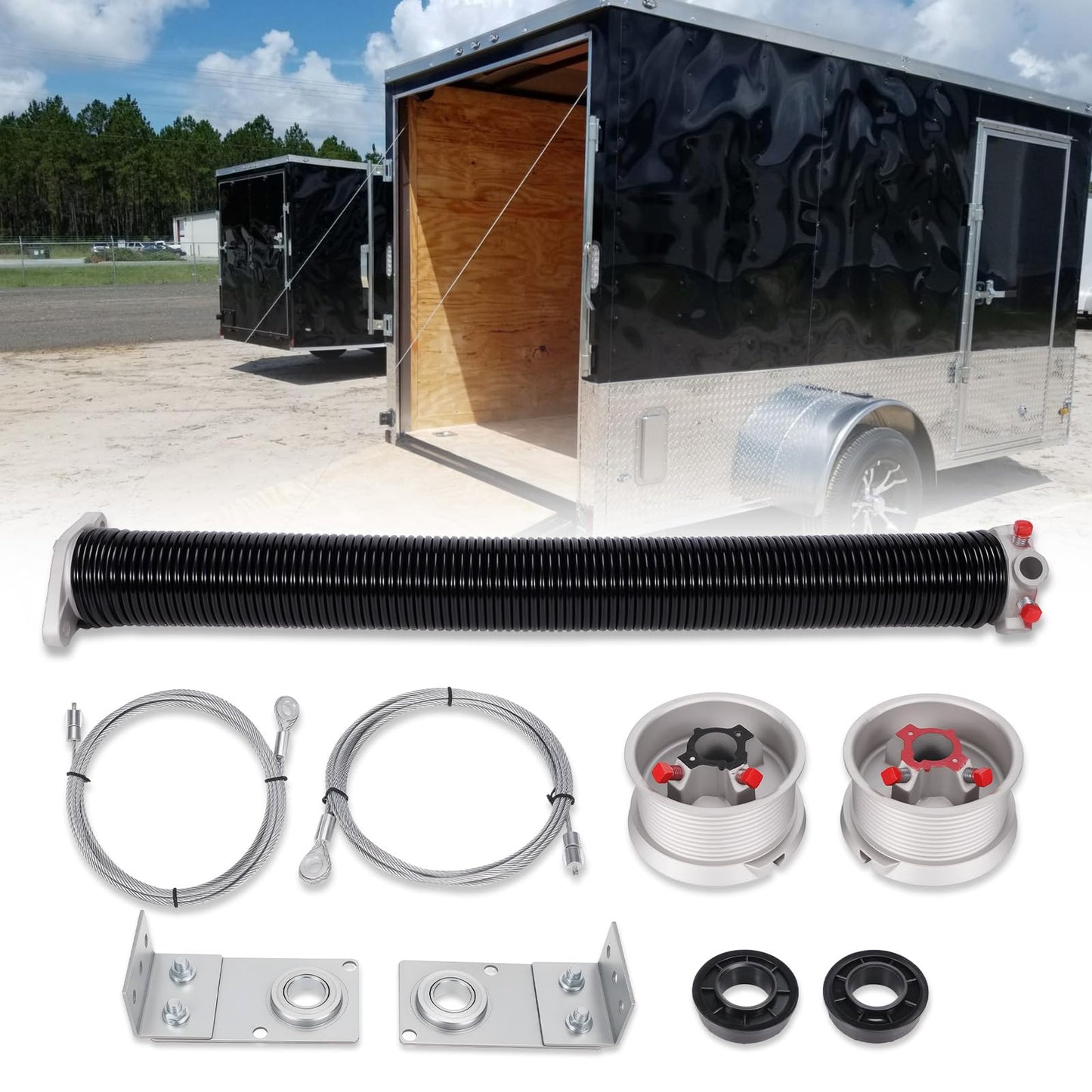 Kozlira TSAP660 Ramp Door Spring Kit for 6' Wide Cargo Trailer - 60 lb Torsion Spring Repair Assembly with Cables and Drums - Replacement Rear Ramp Door Assist System for Cargo Enclosed Trailers