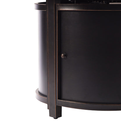 Aluminum 57,0000 BTU 44 in. Round Propane Black Fire Pit Table with Fire Beads, Lid, Propane Tank Cover and Table Fabric Covers in Copper Finish