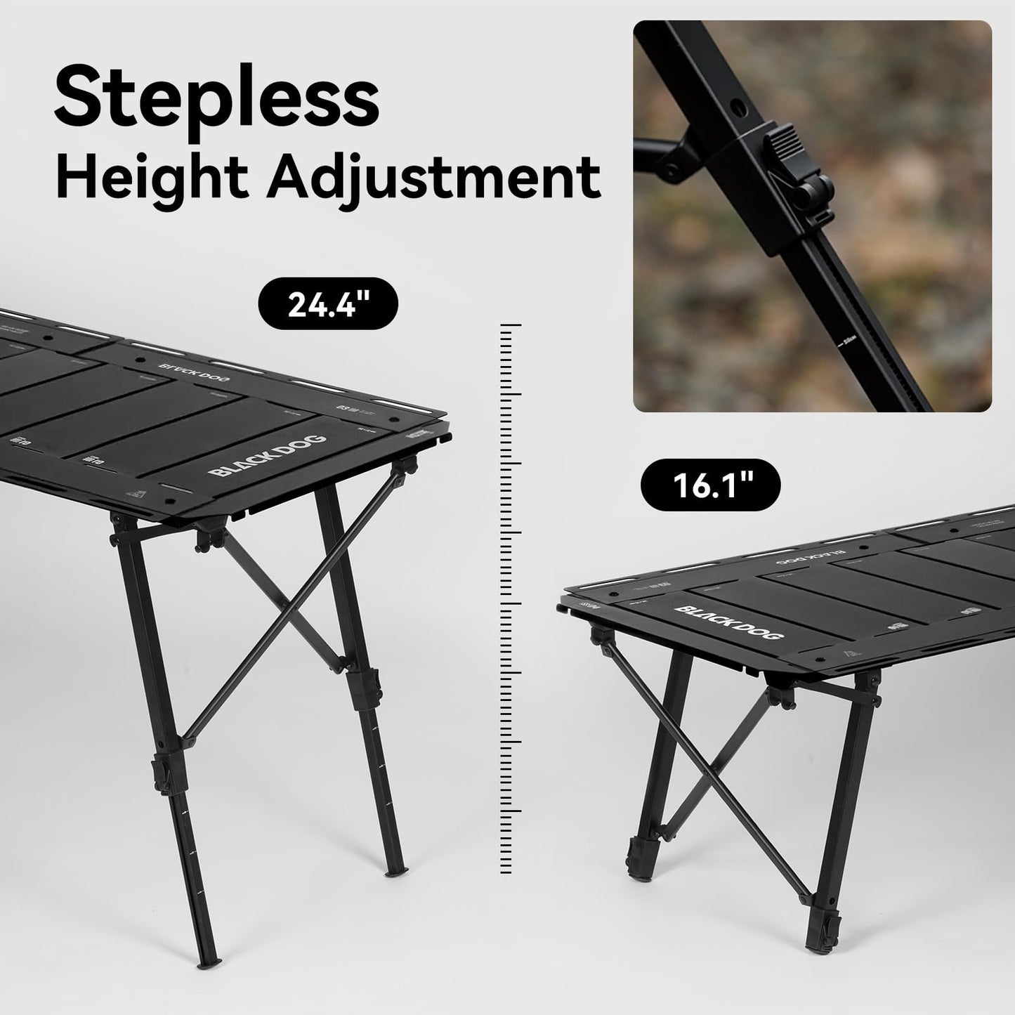BLACKDOG Modular IGT Camping Table with Center-Folding Design, 4.5 Unit Aluminum Outdoor Kitchen Table, Adjustable Height 16"-24", Portable Folding Camp Table with Side Rails & 7 Expandable Plates