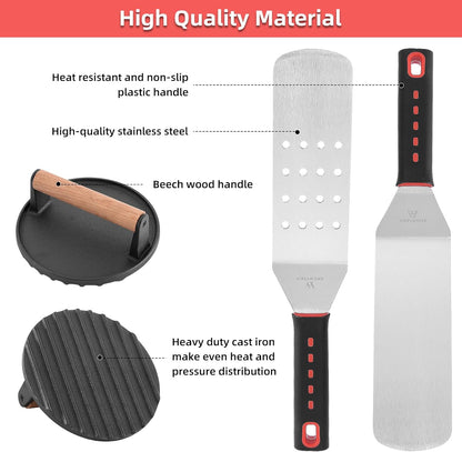 VIKEYHOME Griddle Accessories Kit - 28 Pcs Flat Top Grill Set with Spatula, Tongs & Basting Cover