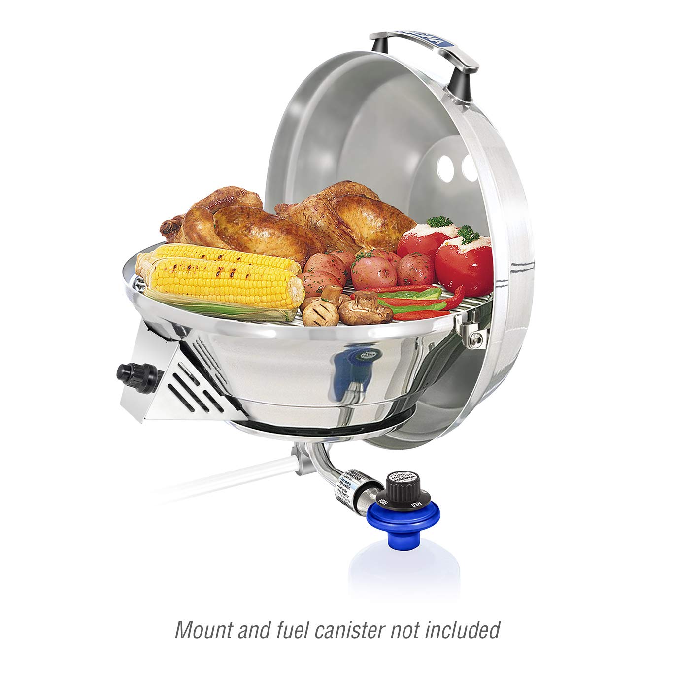 Magma A10-207-3 Marine Kettle3 Portable Gas Grill and Stove - Stainless Steel BBQ with Electronic Ignition for Boats - Wind-Resistant Design, Safe Propane Connection, Stay Cool Handle - 15" Diameter