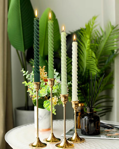 10 Inch Spiral Taper Candles for Home Decoration, 4 Pack Green-Gradient Candlesticks for Dinner Party Wedding Holiday Spring - Green Series