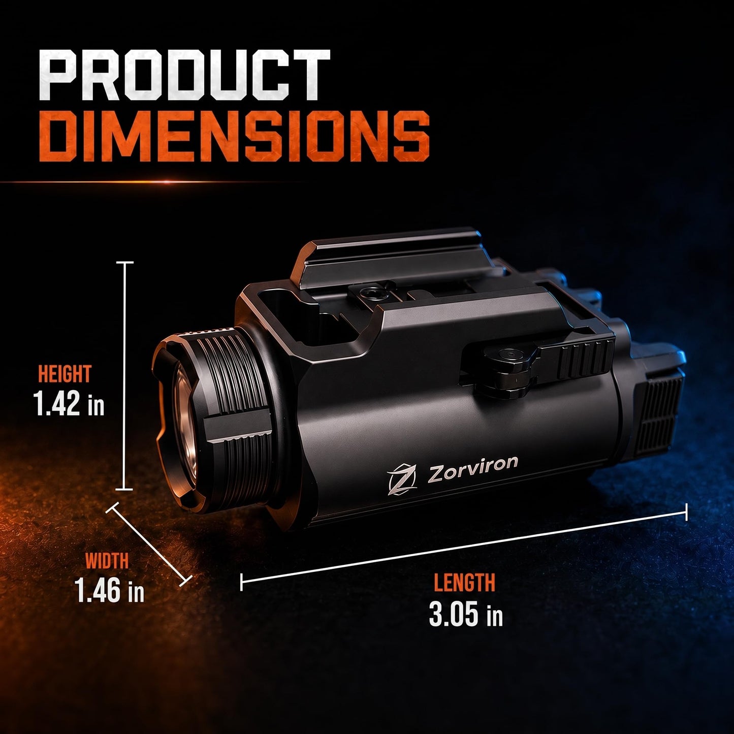 Zorviron GM35 Tactical Flashlight, USB-C Rechargeable,1350 Lumen Rail Mounted Light, FL1 198m Throw, Ambidextrous Dual Switch, Lockout Mode, Fits Glock 17/19/22/23 GL & 1913 Picatinny, IP65