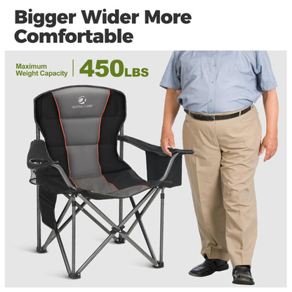 ALPHA CAMP Oversized Camping Chairs 500 LBS Capacity Fully Padded Heavy Duty Lawn Chair for Heavy People, Portable Outdoor Chair with Cooler Bag & Cup Holder for Camping, Fishing, Beach,2PC