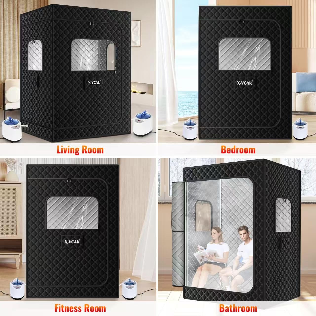 X-Vcak Upgraded 2 Person Sauna, Portable Sauna with 5 Layer Waterproof, Portable Steam Sauna Tent with 2 Steamers, 2 Folding Chair, 71”x 49”x 36"