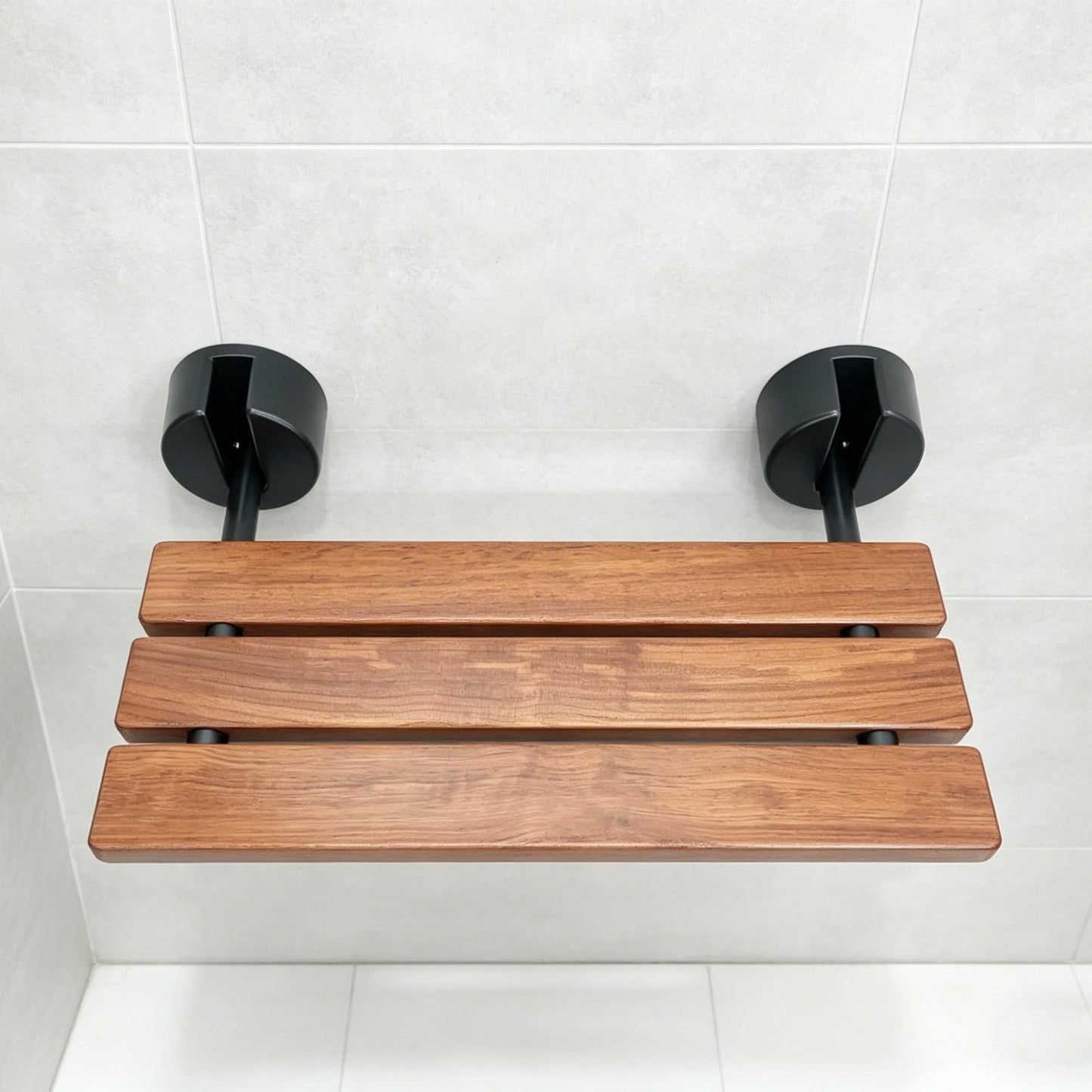 DIYHD 20" Premium Burmese Teak Wood Folding Shower Seat,Black Wall Mounted Folding Bench, Solid Teak Wood with Stainless Steel Bars, 330 lbs Capacity, 14” W x 20” D, Fits 16” Stud Spacing