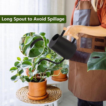 GUKJOB Metal Watering Can - 35oz Stainless Steel with Long Curved Spout for Indoor & Outdoor Plants | Black