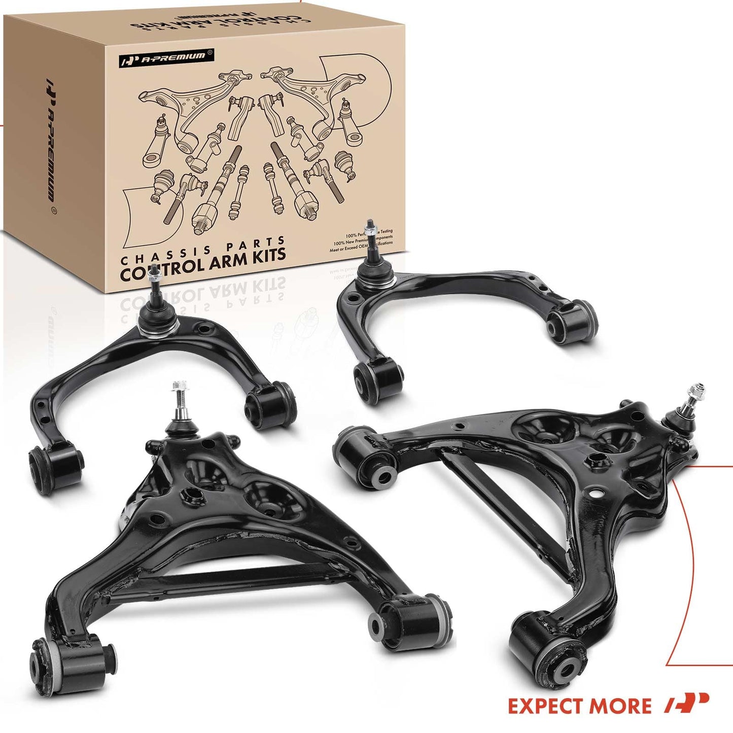 A-Premium Set of 4, Front Upper & Lower Control Arm Kit, with Ball Joint & Bushing, Compatible with Ford F-150 2015-2020, Expedition 2018-2022 & Lincoln Navigator 2018-2022