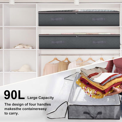 Skiennix Under Bed Storage Bins - 90L Collapsible Organizers for Blankets, Clothes & More
