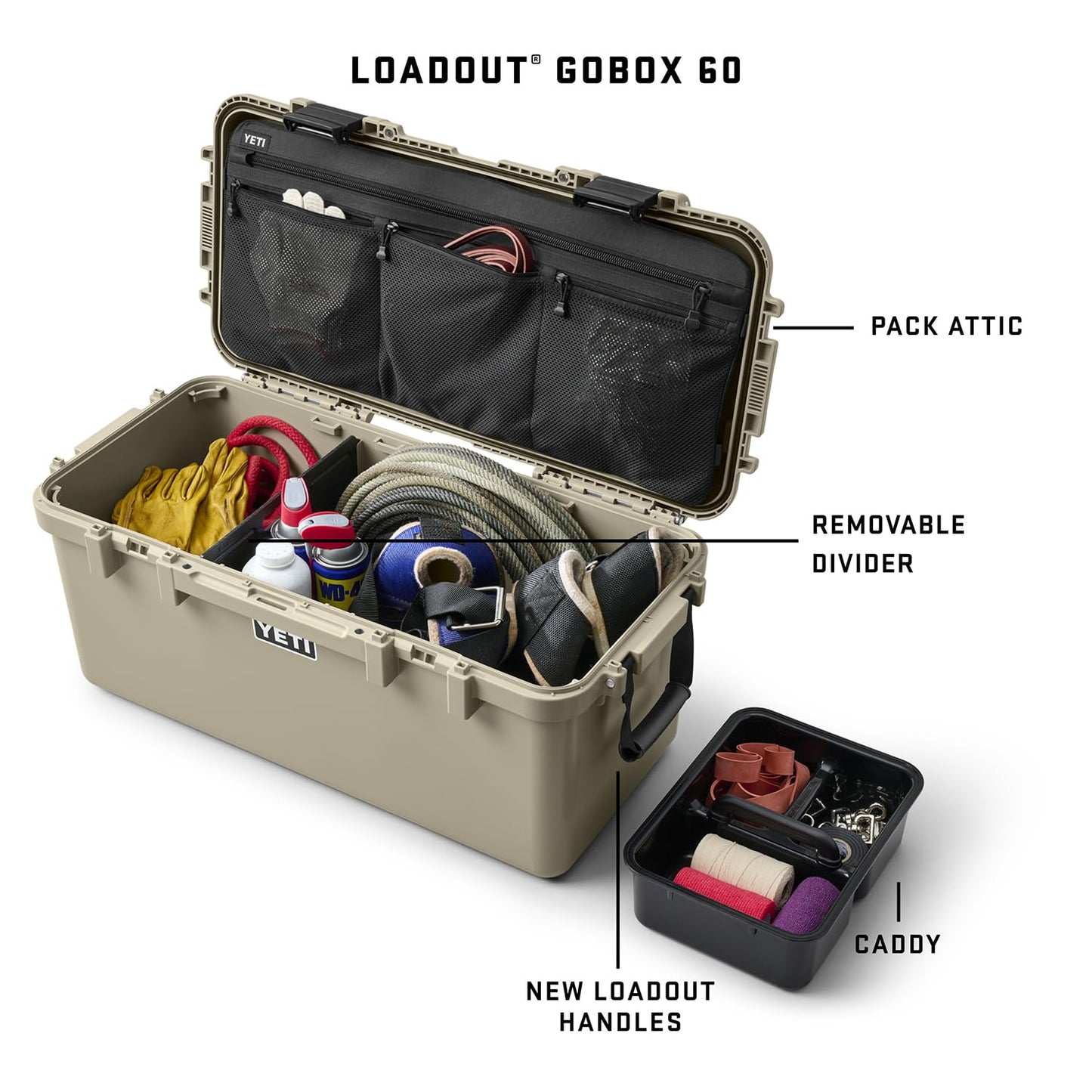 YETI LoadOut GoBox Collection, Divided Waterproof Cargo Cases, Gobox 60 - White, Classic