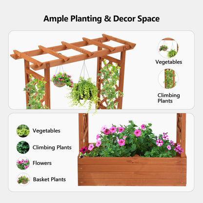 VINGLI 45 in Raised Garden Bed with Trellis & Hanging Roof, Wooden Elevated Planter Box with Drainage Holes for Outdoor Climbing Plants Vegetables Flowers, Patio Yard Balcony