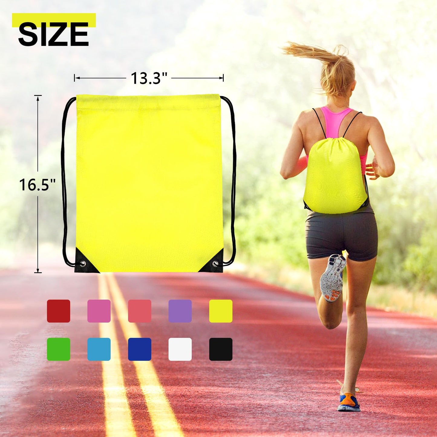 Grneric 200Pcs Drawstring Backpack Bulk Cinch Sackpack Drawstring Bags Nylon for Gym Party Trip(10 Colors)