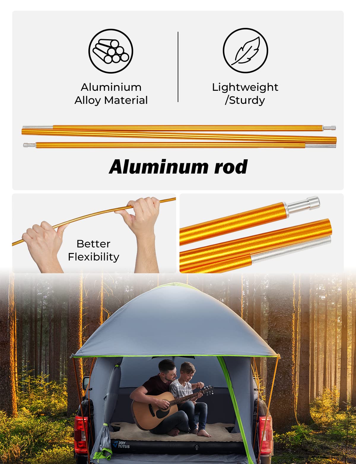 JOYTUTUS Pickup Truck Tent 5.5ft Bed Tent with Removable Awning, Waterproof PU2000mm Double Layer for 2 Person, Portable Truck Bed Tent - Green, Aluminum Pole