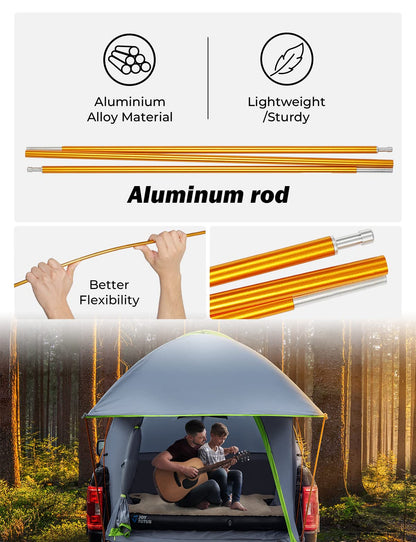 JOYTUTUS Pickup Truck Tent 5.5ft Bed Tent with Removable Awning, Waterproof PU2000mm Double Layer for 2 Person, Portable Truck Bed Tent - Green, Aluminum Pole