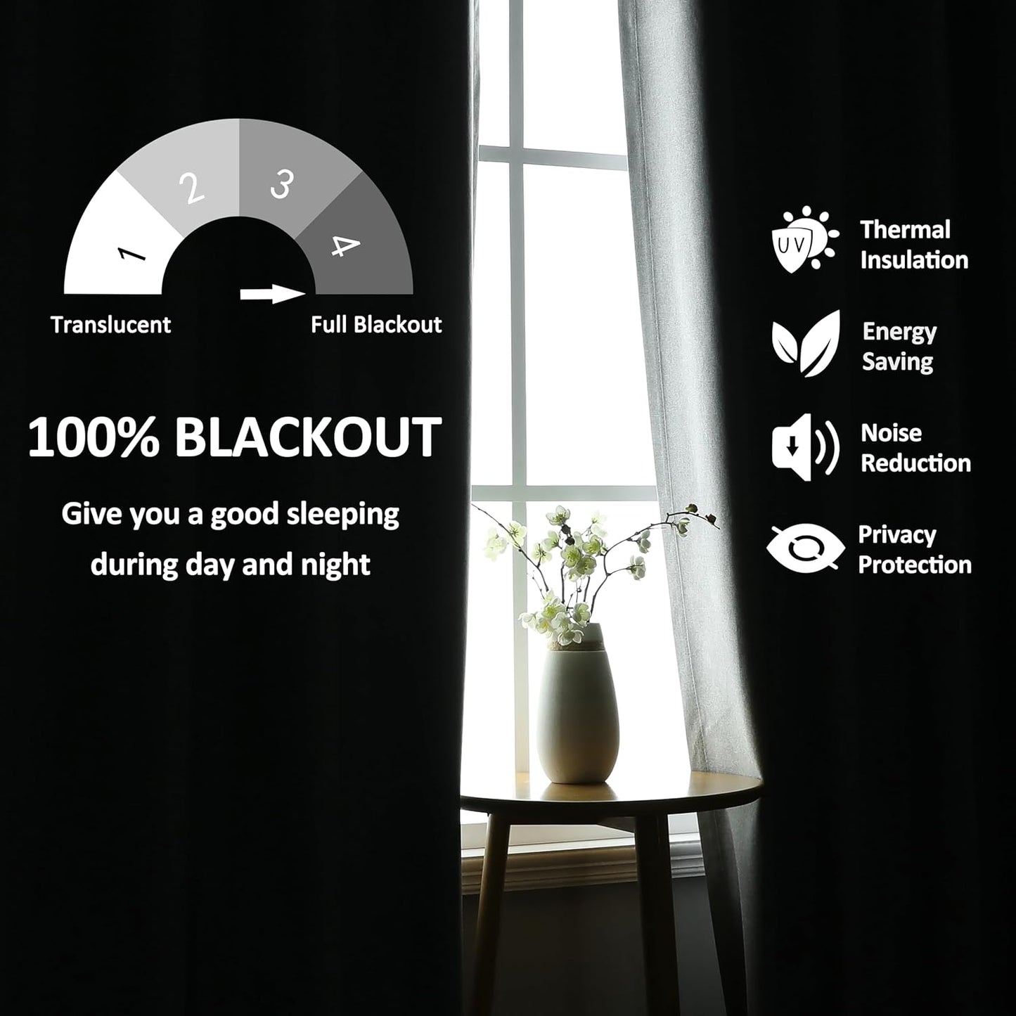 THOOO 100% Blackout Curtains - Natural Linen Textured Thermal Insulated Grommet Panels | 95 Inches, Sage Green