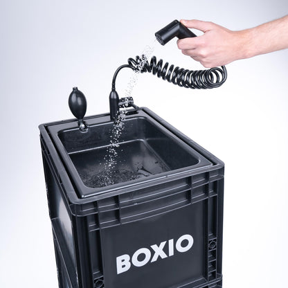 BOXIO - Sanitary Edition: Mobile Camping Bathroom All-in-One Solution, Mobile Camping Sink, Camping Toilet, Shower Head & Extensive Camping Accessories, black