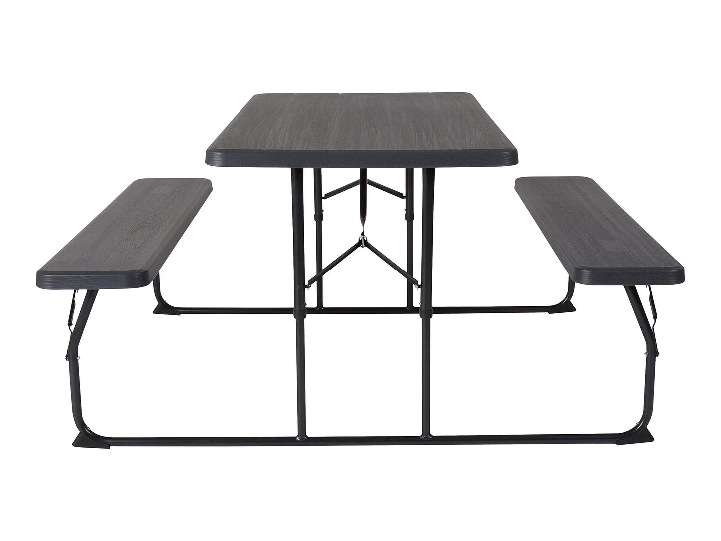 Flash Furniture Insta-Fold Picnic Table - Charcoal Wood Grain Folding Picnic Table Bench Set for Adults - 4.5 Foot Folding Table