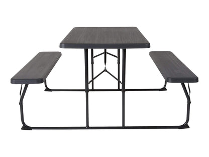 Flash Furniture Insta-Fold Picnic Table - Charcoal Wood Grain Folding Picnic Table Bench Set for Adults - 4.5 Foot Folding Table