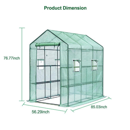 Walk-in Greenhouse with Shelves, 57"X85"X77" Heavy Duty Portable Outdoor Greenhouse, 3-Tier 18-Shelf Plant House with PE Cover, Mesh Door & Screen Windows for Plants, Flowers, Seedlings Gardening