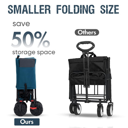 Portal Collapsible Large Double Decker Wagon with Brakes, 660lb Foldable Heavy Duty Utility Wagon Cart, 400L All-Terrain Big Wheels & 54" Extra Long Extender for Sports, Camping & Outdoor Use