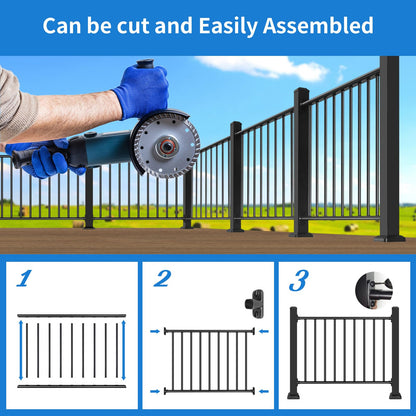 Bobolish 42" H x 4 ft. W Aluminum Porch & Deck Railing Kit, Upgrade Guardrail System with Textured Black AAMA 2604 Powder-Coat Finish for Outdoor Decks, Porches & Balconies (1 Panel)