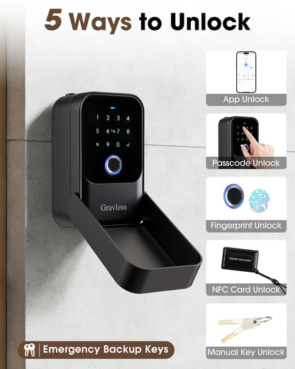 Gravless Smart Key Lock Box with Fingerprint, Lock Box for Keys with Code for outside, Combination Lockbox, Key Box Wall Mount, 5 Ways to Unlock IP65 Waterproof
