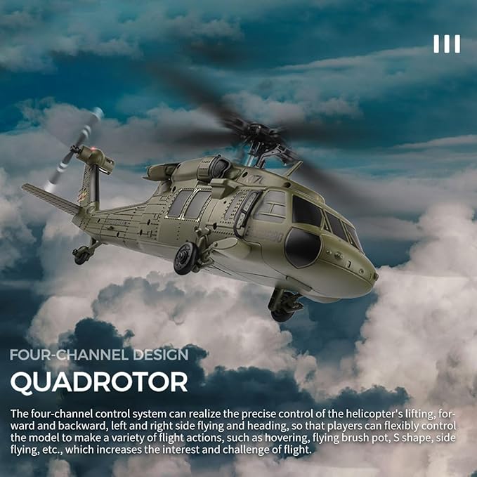 K170 UH60L RC Helicopter Remote Controlled Helicopter for Adults Beginners 2.4G 4CH RC Plane 6-Axis Gyroscope Altitude Hovering Military Aircraft Aileronles (2 Batteries)