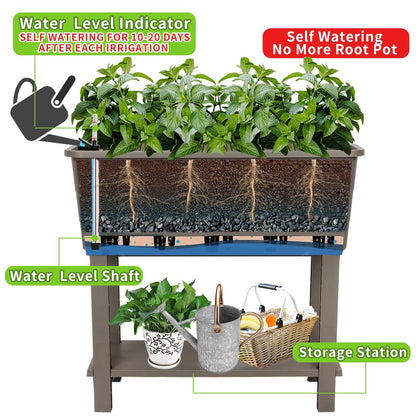 Megawodar 3 Pcs Self Watering Elevated Raised Garden Bed, Large Outdoor Plastic Planter Box Big Flower Plant Pot for Planting Flowers Vegetables and Herbs (3, Khaki)