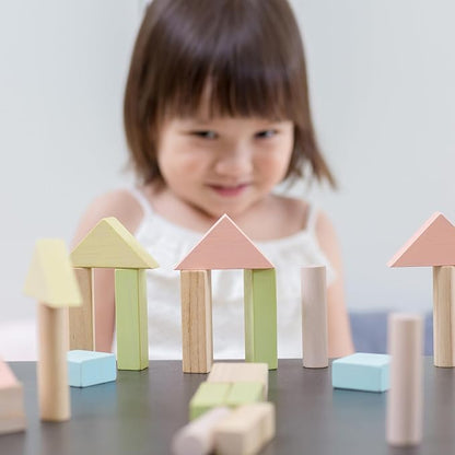 PlanToys 40 Piece Unit Block Building and Construction Block Set (5507) | Pastel Color Collection |Sustainably Made from Rubberwood and Non-Toxic Paints and Dyes