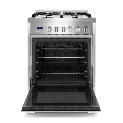 COSMO COS-244AGC 24 in. Nebula Collection 2.7 cu. ft. Gas Range, 4 Burners, Rapid Convection Oven, Cast Iron Grates in Stainless Steel